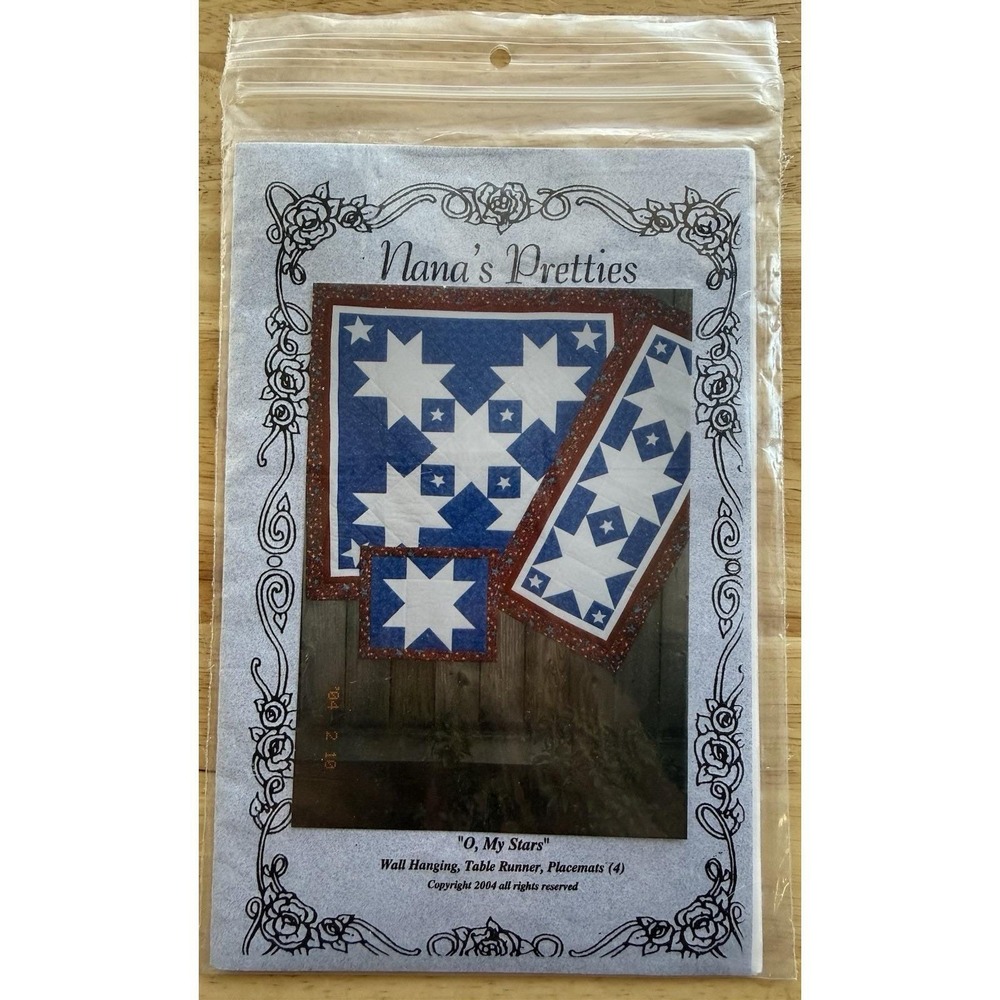 Nana's Pretties Pattern O, MY STARS Quilted Wall Hanging Table Runner Placemats